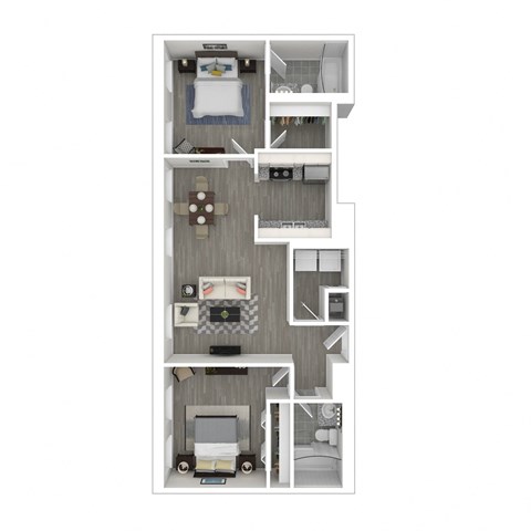 Floor plan for 2 beds, 2 baths, 796 sqft